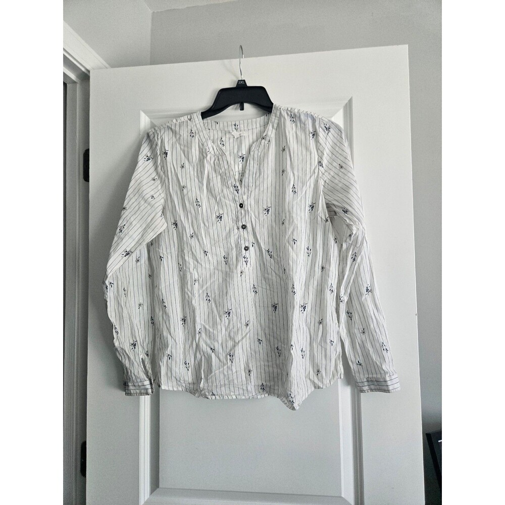 Women's White Striped Long Sleeve Button Front Blouse by Maurices. MED